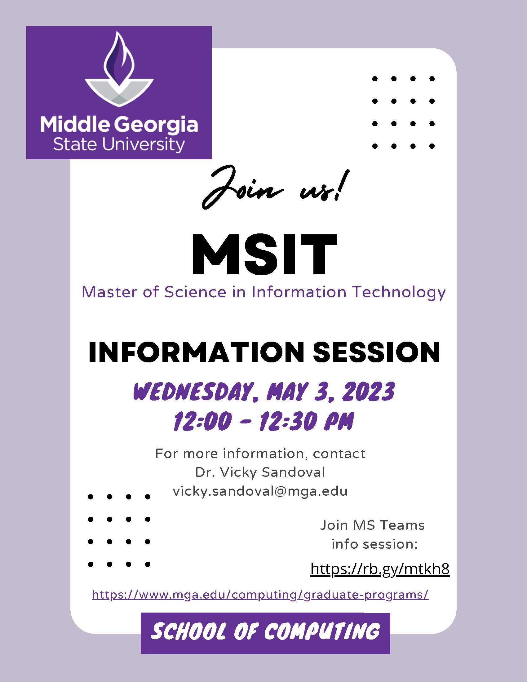 MSIT info session flyer.